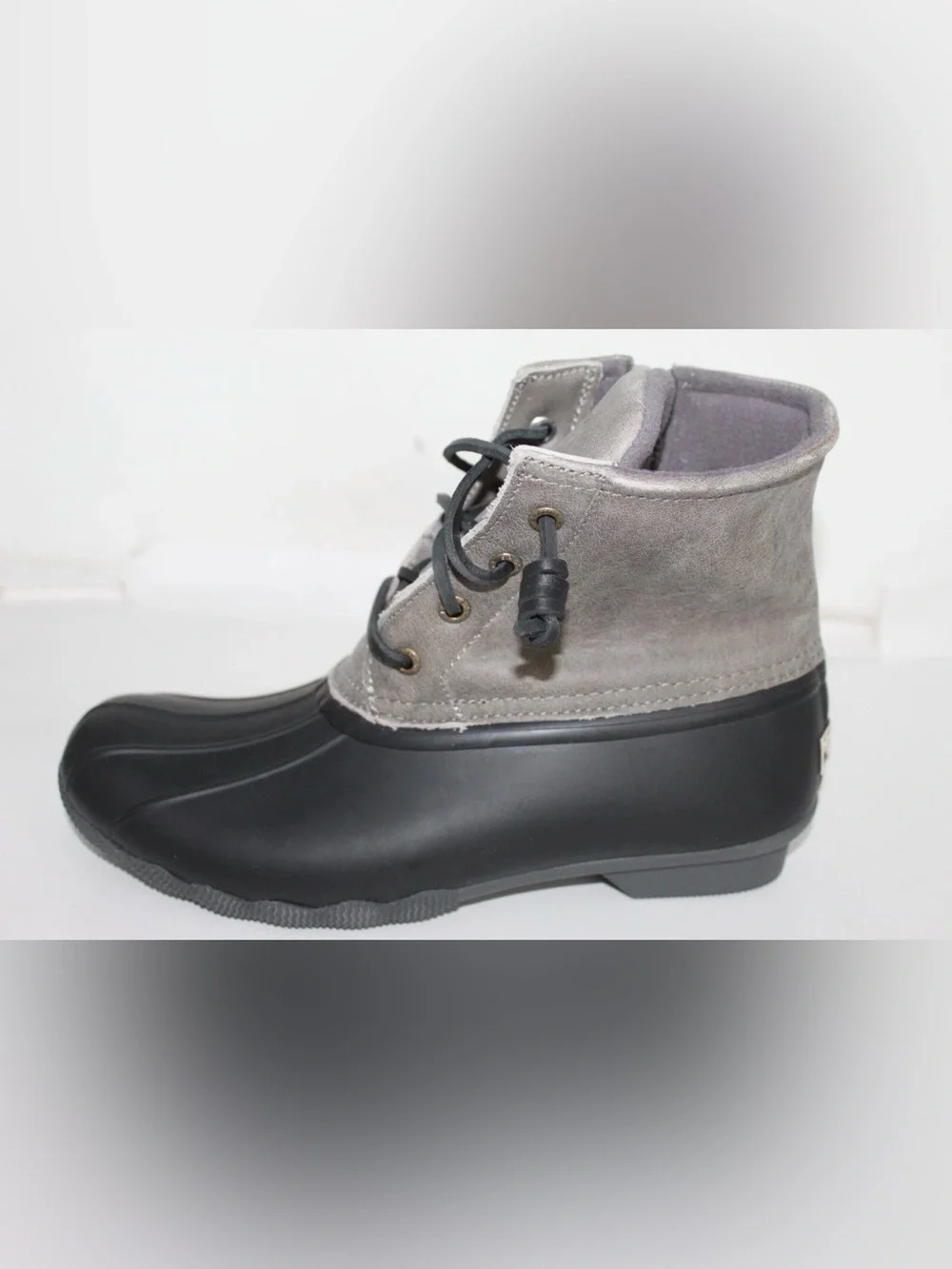 Sperry Gray Suede Upper Black Rubber Lower Duck Boots